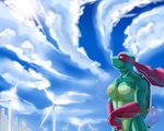  absurd_res anthro breasts cloud featureless_breasts female hi_res neylatl nude outside reptile scalie solo standing turtle wind_turbine 