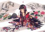  bad_id bad_pixiv_id bangs black_hair blunt_bangs calligraphy calligraphy_brush dangmill flower hair_flower hair_ornament hime_cut ichihara_yuuko japanese_clothes kimono long_hair mokona paintbrush scroll xxxholic 