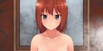  akatsuki_miho akemiho_tabi_nikki black_eyes brown_hair kouno_hikaru nude onsen out-of-frame_censoring short_hair solo steam 