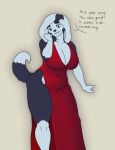  2019 5_fingers absurd_res anthro big_breasts bilabee biped blue_eyes border_collie breasts canine clothed clothing collie digital_media_(artwork) dog dress elaine_budderbup embarrassed eyebrows eyelashes female fur hair hi_res huge_breasts mammal mature_female multicolored_fur simple_background solo standing thick_thighs voluptuous white_fur wide_hips 