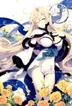  blonde_hair breasts capelet cleavage detached_sleeves flower green_eyes hair_flaps large_breasts long_hair nekonabe_ao rose solo staff 