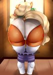  2016 anthro anthrofied applejack_(mlp) belt big_butt blonde_hair butt cbatie11 clothed clothing cutie_mark dock earth_pony equine female friendship_is_magic hair hi_res horse inside legwear long_hair mammal my_little_pony pony rear_view solo thigh_highs underwear 