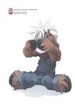  anthro blue_eyes body_hair chest_hair child clothing equine front_view hair hand_on_face hi_res horse lying mammal overalls pants shy simple_background spread_legs spreading white_hair wolver_mustang young 
