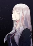  breasts closed_eyes highres large_breasts long_hair mole mole_under_eye original profile saitou_(lynx-shrike) school_uniform solo star_(sky) uniform upper_body white_hair 