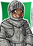  anthro armor helmet looking_at_viewer male mammal rodent simple_background smile solo squirrel sweetsushi 