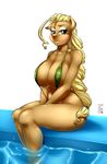  00284_(character) 2016 anthro big_breasts bikini blonde_hair breasts clothing equine fan_character female hair horse mammal my_little_pony pia-sama pony sitting solo swimsuit water 