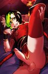  1girl anus ass chinese_clothes clothes erection flat_chest futanari green_eyes jinx lagalamel league_of_legends looking_at_viewer open_mouth penis smile solo solo_focus spread_legs tattoo tongue_out 