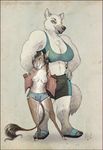  anthro areola big_breasts bovine breasts canine cattle clothed clothing duo female flashing half-closed_eyes looking_at_viewer mammal nipple_piercing nipples one_eye_closed open_mouth open_shirt piercing sigil simple_background standing tight_clothing tongue tongue_out 