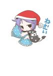  blue_hair blush_stickers chibi commentary_request doremy_sweet hat nightcap pillow pillow_hug short_hair smile solo tail tapir_tail touhou translated zannen_na_hito 