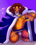 anthro bulge crown feline iceman1984 lion male mammal melee_weapon open_mouth solo sword weapon 