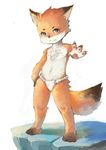  anthro barefoot canine chest_tuft clothed clothing cub fox front_view fundoshi hand_on_hip japanese_clothing looking_at_viewer male mammal moexuan pawpads pinup pose reaching_towards_viewer solo standing topless tuft underwear young 