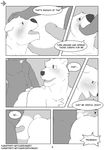  2016 anal anal_penetration anthro balls bear blush butt comic dialogue digital_media_(artwork) duo english_text erection fellatio fur greyscale hi_res mabit male male/male mammal monochrome nude open_mouth oral penetration penis polar_bear red_panda sex simple_background slightly_chubby text white_fur 
