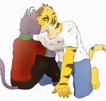  cat feline kissing male male/male mammal morenatsu nuzzling shin_(morenatsu) simple_background tiger torahiko_(morenatsu) 