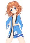  blue_eyes bottomless flat_chest high_school_fleet japanese_clothes kimono kunori_komato looking_at_viewer no_panties orange_hair pouty_lips solo yanagiwara_maron 