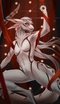  2016 anthro armpits breasts butt cloth featureless_breasts featureless_crotch female fur grey_eyes hair hi_res lights long_hair mikinyaro multi_ear navel nude pink_nose pose smile solo spread_legs spreading tuft unknown_species white_fur white_hair 