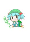  backpack bag blue_hair blush_stickers chibi commentary_request hair_bobbles hair_ornament hat kawashiro_nitori smile solo touhou two_side_up zannen_na_hito 