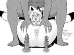  1girl animal_ears anus arms_behind_head ass ass_grab blush deep_skin dildo dog_ears grabbing_another's_ass greyscale groping kneehighs long_hair lying monochrome on_back open_mouth original pussy restrained solo_focus spread_legs spread_pussy sweat uncensored velzhe 