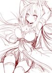  animal_ear_fluff animal_ears arms_up bad_id bad_pixiv_id breasts cleavage hutaba_aoi large_breasts monochrome naomi_(sekai_no_hate_no_kissaten) original sketch smile solo 