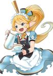  :d alternate_costume alternate_hairstyle apron blonde_hair blue_eyes blush charlotta_fenia crown cup dress enmaided granblue_fantasy harvin holding long_hair looking_away maid maid_headdress o_(rakkasei) open_mouth pitcher pointy_ears ponytail pouring puffy_short_sleeves puffy_sleeves saucer short_sleeves simple_background smile solo teacup very_long_hair waist_apron white_background wrist_cuffs 