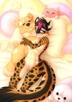  2016 abs anthro bed black_eyes black_fur black_hair breasts brown_fur canine chloe-dog cute eyes_closed feline female fur hair hi_res looking_at_viewer lying mammal marine multicolored_fur multicolored_hair navel nude on_back on_bed pillow pink_eyes pink_hair pink_nose pinniped plushie purple_hair pussy seal smile solo spots white_fur 