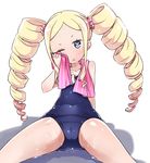  beatrice_(re:zero) blonde_hair blue_eyes cameltoe curly_hair drill_hair drying drying_body ginto long_hair one-piece_swimsuit one_eye_closed re:zero_kara_hajimeru_isekai_seikatsu school_swimsuit sitting solo spread_legs swimsuit towel twintails very_long_hair wet wet_clothes wet_swimsuit 