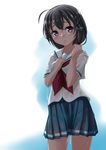  black_hair high_school_fleet highres kaze_makase purple_eyes school_uniform serafuku short_hair short_sleeves solo standing uchida_mayumi wet wet_clothes yokosuka_girls_marine_high_school_uniform 