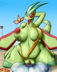  anthro areola azumarill beach big_breasts bikini breasts clitoris clothing female female_on_top flygon looking_at_viewer nintendo nipples on_top open_mouth outside pok&eacute;mon pussy pussy_juice quin-nsfw sand seaside slightly_chubby solo swimsuit tongue tongue_out video_games wet 