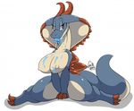  2016 anthro big_breasts blue_scales breasts capcom dragon female horn kingbeast lagiacrus leviathan_(mh) monster_hunter nude scales scalie simple_background solo video_games white_background 