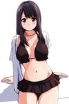  bikini black_hair blush breasts brown_eyes cowboy_shot highres large_breasts long_hair looking_at_viewer matsunaga_kouyou navel original simple_background solo swimsuit white_background 