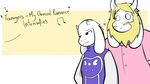  asgore_dreemurr azenzeph beard blonde_hair caprine clothing comic facial_hair hair horn long_ears mammal musical_note robe shirt smile text toriel undertale video_games 