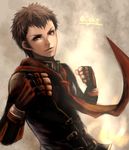  akademeia_uniform brown_hair character_name eight_(fft-0) final_fantasy final_fantasy_type-0 fingerless_gloves gloves haruhito1211 male_focus orange_eyes solo 