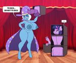 ... 2016 animal_genitalia animal_penis anthro anthrofied areola big_breasts breasts cape clothing crossgender dialogue english_text equine equine_penis female friendship_is_magic hat horn magic_trick male mammal my_little_pony nipples nude penis pussy stunnerpony text trixie_(mlp) twilight_sparkle_(mlp) unicorn wizard_hat 