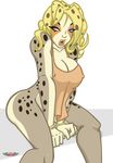  alpha_channel anthro bedroom_eyes big_breasts blonde_hair bottomless breasts brown_eyes cheetah cheetara cleavage clothed clothing erect_nipples feline female hair half-closed_eyes humanoid mammal nipples open_mouth phillipthe2 pose seductive sitting thundercats tight_clothing voluptuous 