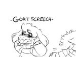  ambiguous_gender anthro asriel_dreemurr blush boss_monster caprine clothed clothing cute digital_media_(artwork) duo english_text fur goat hair human mammal monochrome nervous open_mouth screaming simple_background sketch solo_focus sound_effects text thedeterminedchild undertale video_games white_background yelling 