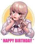  artist_name bad_id bad_pixiv_id closers green_eyes grey_hair happy_birthday male_focus mistilteinn_(closers) noah_(lee1111101) open_mouth pointing smile solo 