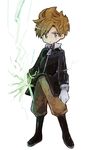  blue_eyes boots bukiko claus electricity expressionless full_body gloves jacket lightning looking_at_viewer magic male_focus mother_(game) mother_3 orange_hair pants simple_background solo spoilers white_background 