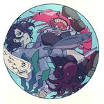  algae asselin_bb_ii circle eyepatch fish holding holding_weapon idolmaster idolmaster_side-m knife lowres makino_bunny male_focus octopus parted_lips prawn red_eyes round_image shell shrimp sitting solo_focus underwater wavy_hair weapon 