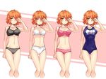  bikini bow bow_panties bra costume_chart emiya_shirou fate/stay_night fate_(series) genderswap genderswap_(mtf) multiple_views one-piece_swimsuit orange_hair panties school_swimsuit short_hair sunday31 swimsuit underwear underwear_only variations yellow_eyes 