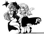  \m/ ass_grab beret blush braid chinese_clothes commentary cup dress female_pervert full_body greyscale hair_between_eyes hair_ribbon hand_on_another's_ass hand_on_ass hat hong_meiling izayoi_sakuya long_dress long_hair looking_at_another maid maid_headdress monochrome multiple_girls pervert puffy_short_sleeves puffy_sleeves ribbon sexual_harassment short_hair short_sleeves side_slit simple_background standing standing_on_one_leg surprised teacup teapot touhou tray tress_ribbon twin_braids yt_(wai-tei) yuri 