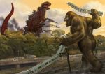  ape crossover godzilla godzilla_(series) gorilla ground_vehicle kaijuu king_kong king_kong_(series) no_humans shin_godzilla train trees 