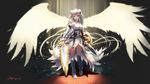  brown_eyes gray_hair petals puzzle_&amp;_dragons ranyu_kuro sword valkyrie_(p&amp;d) weapon wings 