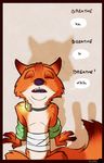  2016 anthro bandage canine clothing collar disney english_text eyes_closed fanfic_art fox fur male mammal mistermead nick_wilde red_fur text undressed uniform zistopia zootopia 