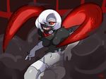  2016 black_sclera breasts clothed clothing darkrai darkraifu female grey_skin hair hair_over_eye hi_res humanoid legendary_pok&eacute;mon lightsource looking_at_viewer mask navel nintendo pok&eacute;mon red_eyes simple_background solo tentacles tokyo_ghoul video_games white_hair 