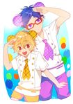  2boys animal_ears free! glasses hazuki_nagisa high_speed! koala_ears male_focus multiple_boys ribbon ryuugazaki_rei shorts uniform 