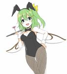 animal_ears blue_eyes bunny_ears bunnysuit cocktail_glass cup daiyousei drinking_glass fairy_wings fishnet_pantyhose fishnets fujishiro_emyu green_hair hair_ornament hairpin hand_on_hip open_mouth pantyhose solo touhou wings 