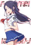  awachi black_hair brown_eyes high_school_fleet long_hair marikouji_kaede midriff miniskirt one_side_up school_uniform serafuku short_sleeves skirt solo standing yokosuka_girls_marine_high_school_uniform 