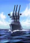  cloud commentary day destroyer inazuma_(destroyer) ishii_hisao kantai_collection looking_up military military_vehicle no_humans ocean pun ship sky turret warship watercraft waves 