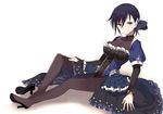  black_hair black_legwear blue_eyes braid breasts cattleya_(gothic_wa_mahou_otome) dress french_braid frills gothic_wa_mahou_otome hair_ornament large_breasts looking_at_viewer mieharu pantyhose short_hair solo 