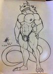  abs athletic balls black_and_white clothing digimon digiomon dragon hair invalid_tag looking_at_viewer male monochrome muscular nipples penis scalie scetch solo underwear walter_sache wargreymon 