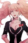  blonde_hair blue_eyes breasts choker cleavage collarbone danganronpa danganronpa_1 enoshima_junko hands_on_hips large_breasts long_hair looking_at_viewer necktie open_mouth school_uniform smile solo spoilers twintails z-epto_(chat-noir86) 
